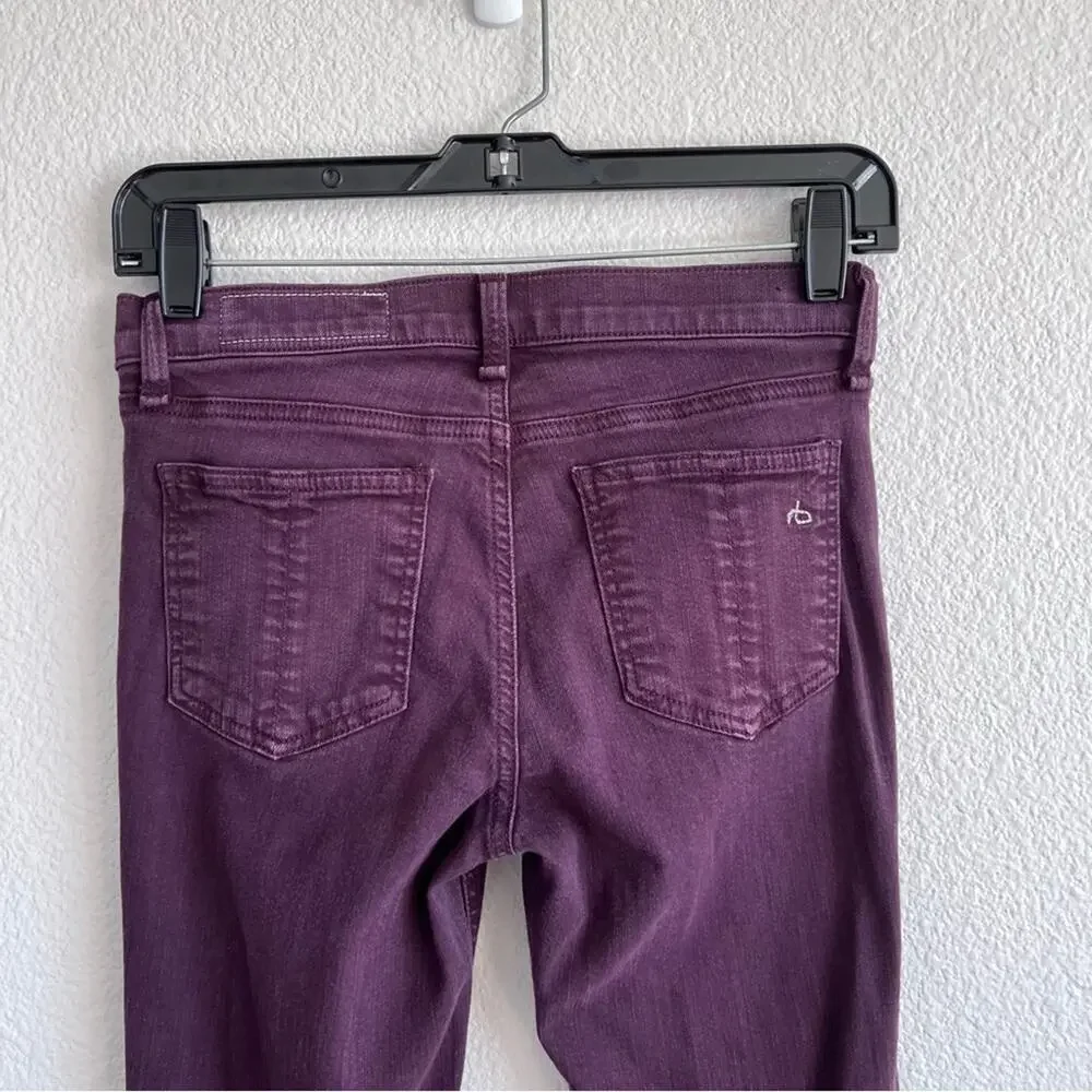 Rag & Bone The Skinny Jean Distressed Wine Zipper Fly Cotton Blend Low‎ Rise